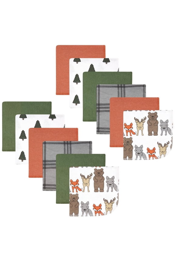 Infant Boy Flannel Cotton Washcloths, Wild Forest 12-Pack, One Size