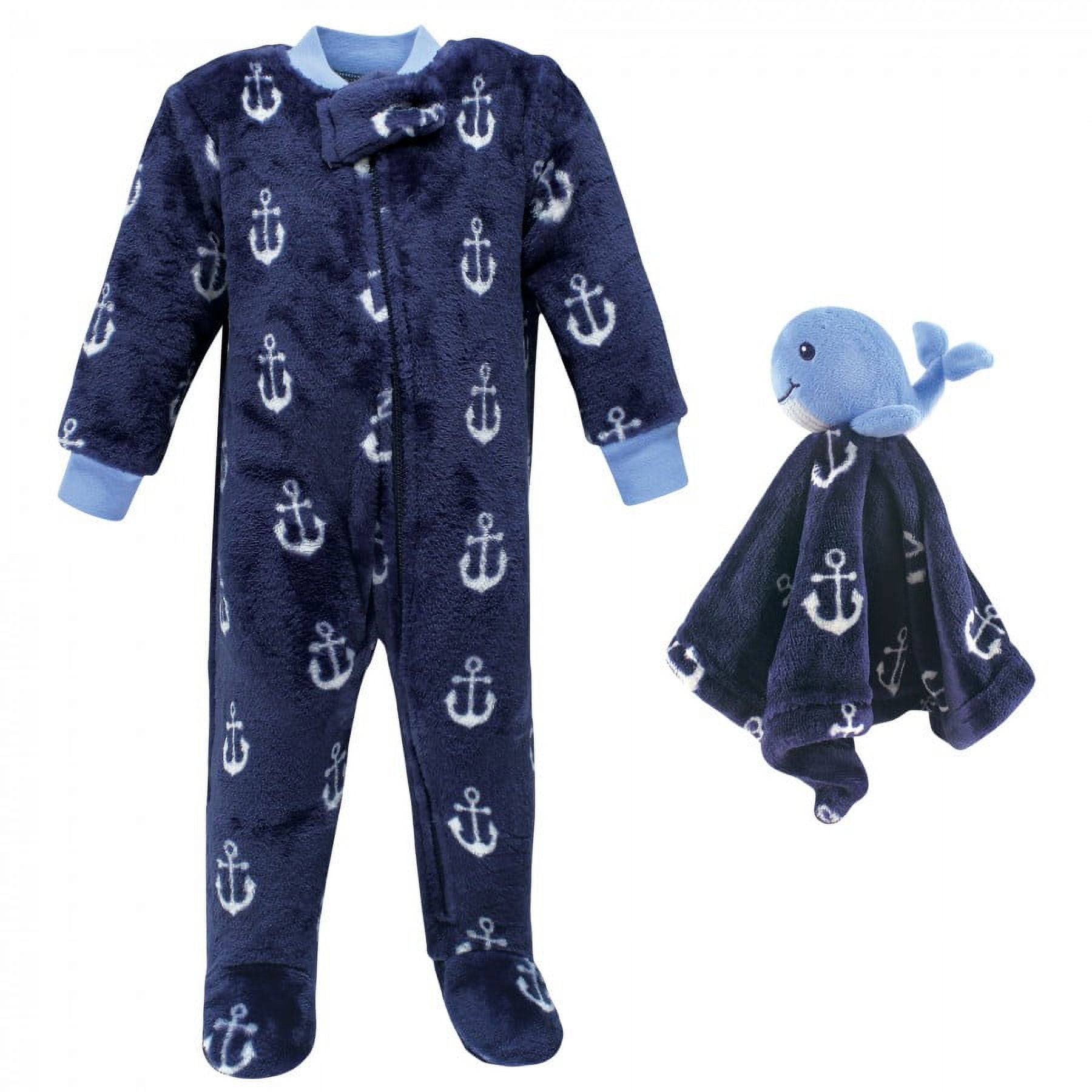Hudson Baby Infant Boy Flannel Plush Sleep and Play and Security Toy Whale Anchor, 3 to 6 Months