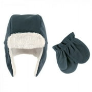 Hudson Baby Infant Boy Fleece Trapper Hat and Mitten 2pc Set, Coronet Blue, 0-6 Months