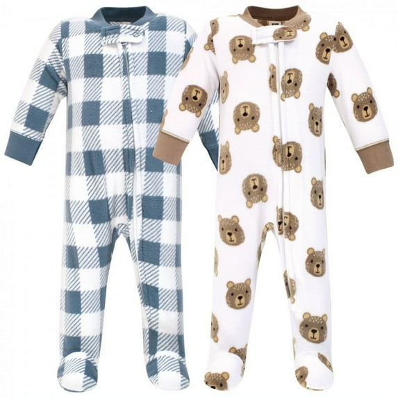 Hudson Baby Infant Boy Fleece Zipper Sleep and Play 2pk, Little Bear, 3-6 Months