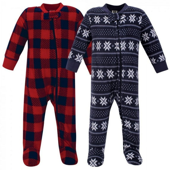 Hudson Baby Infant Boy Fleece Zipper Sleep and Play 2pk, Sweater Plaid, 3-6 Months