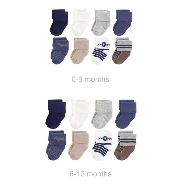 Hudson Baby Infant Boy Grow with Me Cotton Terry Socks, Bear, 0-6 and 6-12 Months