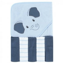 Hudson Baby Infant Boy Hooded Towel and Five Washcloths, Blue Elephant, One Size