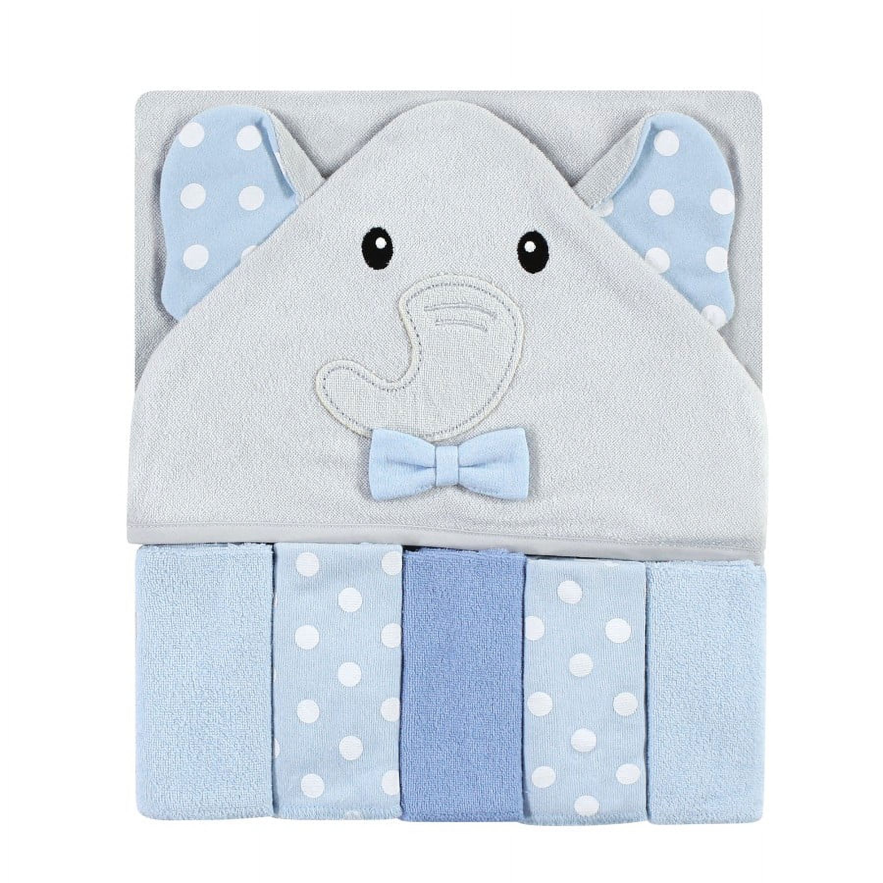Hudson Baby Infant Boy Hooded Towel and Five Washcloths, White Dots Gray Elephant, One Size - image 1 of 2