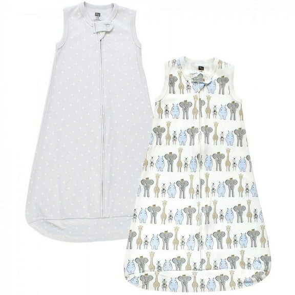 Hudson Baby Infant Boy Interlock Cotton Sleeveless Sleeping Bag, Blue Royal Safari, 0-3 Months