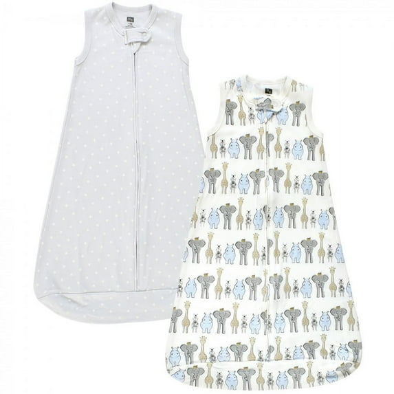 Hudson Baby Infant Boy Interlock Cotton Sleeveless Sleeping Bag, Blue Royal Safari, 0-3 Months
