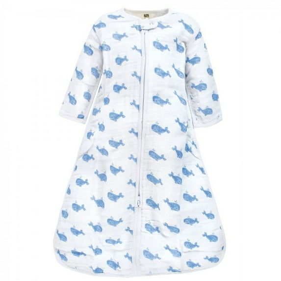 Hudson Baby Infant Boy Long Sleeve Muslin Sleeping Bag, Wearable Blanket, Sleep Sack, Blue Whale, 0-6 Months