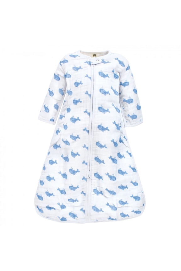 Infant Boy Long Sleeve Muslin Sleeping Bag, Wearable Blanket, Sleep Sack, Blue Whale, 0-6 Months