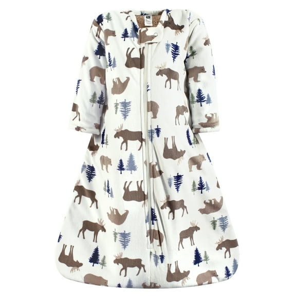 Hudson Baby Infant Boy Long Sleeve Plush Faux Fur Sleeping Bag, Wearable Blanket, Moose Bear, 6-12 Months