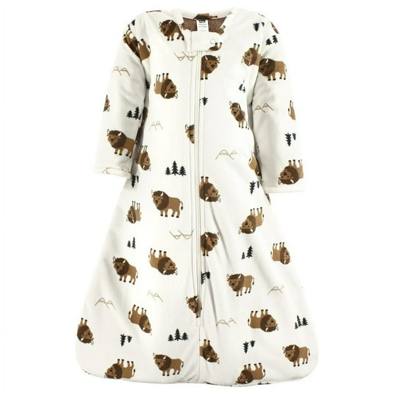 Hudson Baby Infant Boy Long Sleeve Plush Faux Fur Sleeping Bag, Wearable Blanket, Wild Buffalo, 0-6 Months