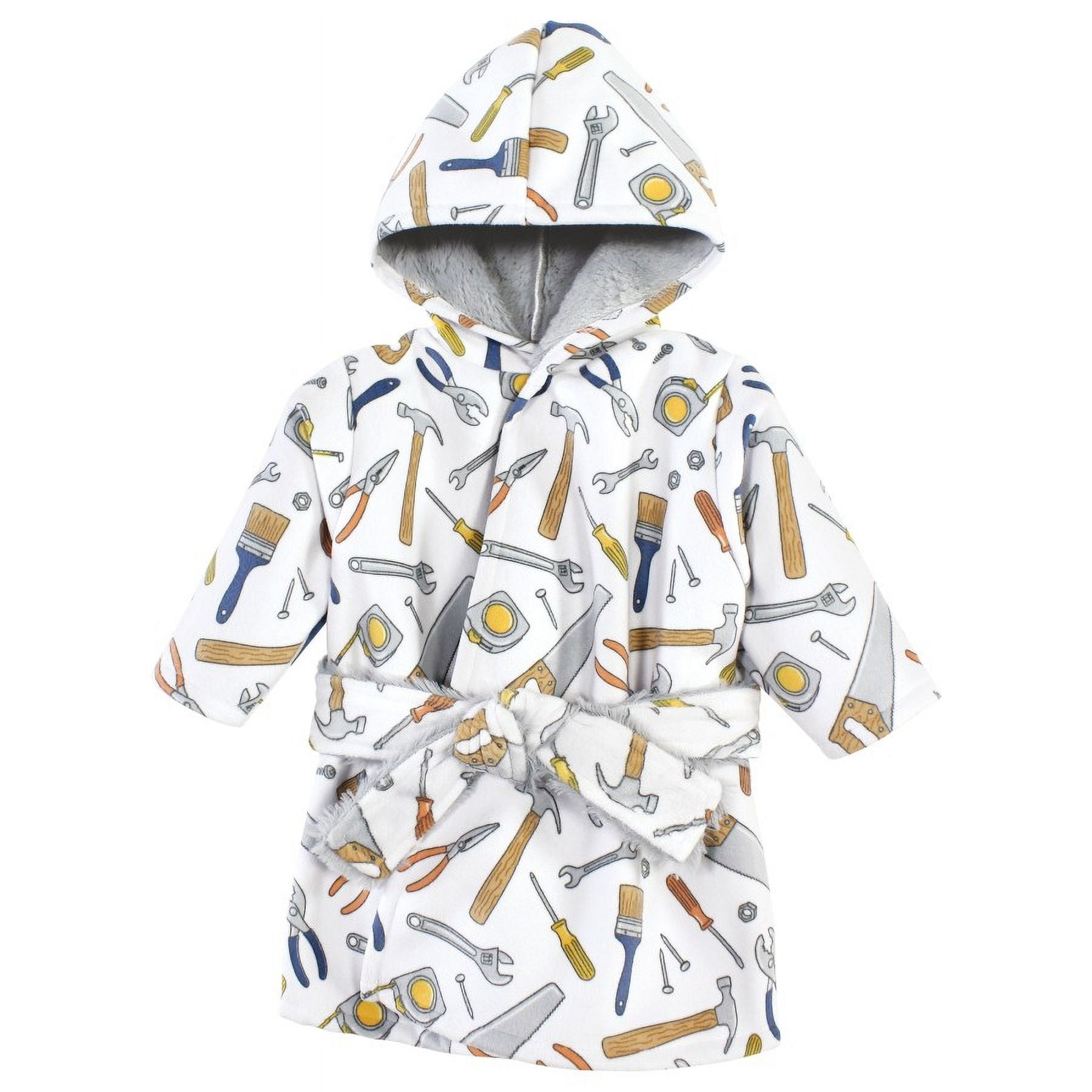 Hudson Baby Infant Boy Mink with Faux Fur Lining Pool and Beach Robe Cover-ups, Construction Work, 12-18 Months