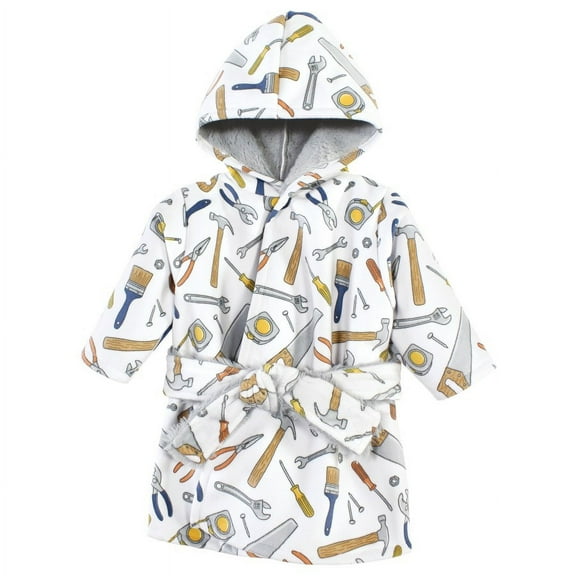 Hudson Baby Infant Boy Mink with Faux Fur Lining Pool and Beach Robe Cover-ups, Construction Work, 6-12 Months