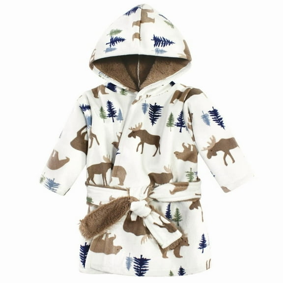Hudson Baby Infant Boy Mink with Faux Fur Lining Pool and Beach Robe Cover-ups, Moose Bear, 0-6 Months