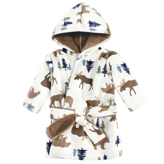 Hudson Baby Infant Boy Mink with Faux Fur Lining Pool and Beach Robe Cover-ups, Moose Bear, 6-12 Months