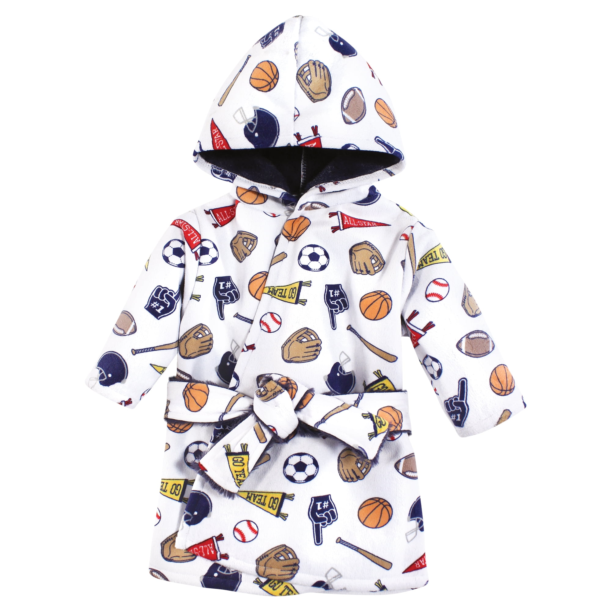Hudson Baby Infant Boy Mink with Faux Fur Lining Pool and Beach Robe Cover-ups, Sports Fan, 0-6 Months