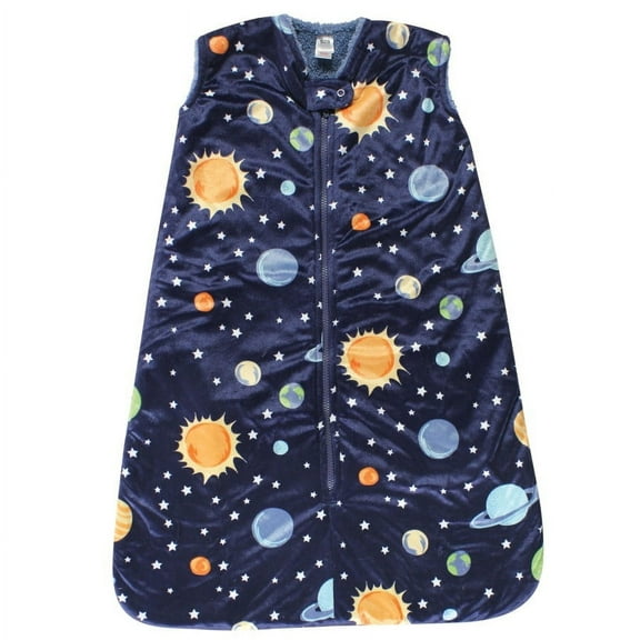 Hudson Baby Infant Boy Mink with Faux Shearling Inner Sleeping Bag, Sack, Blanket, Solar System, 12-18 Months