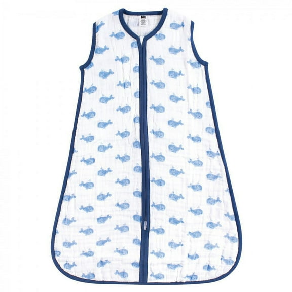 Hudson Baby Infant Boy Muslin Cotton Sleeveless Wearable Sleeping Bag, Sack, Blanket, Blue Whale, 6-12 Months