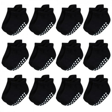 Hudson Baby Infant Boy Non-Skid No-Show Socks, Black, 0-6 Months