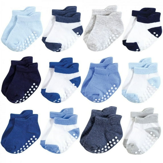 Hudson Baby Infant Boy Non-Skid No-Show Socks, Blue, 0-6 Months