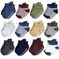 thumbnail image 1 of Hudson Baby Infant Boy Non-Skid No-Show Socks, Blue Burgundy, 2-4 Toddler, 1 of 8