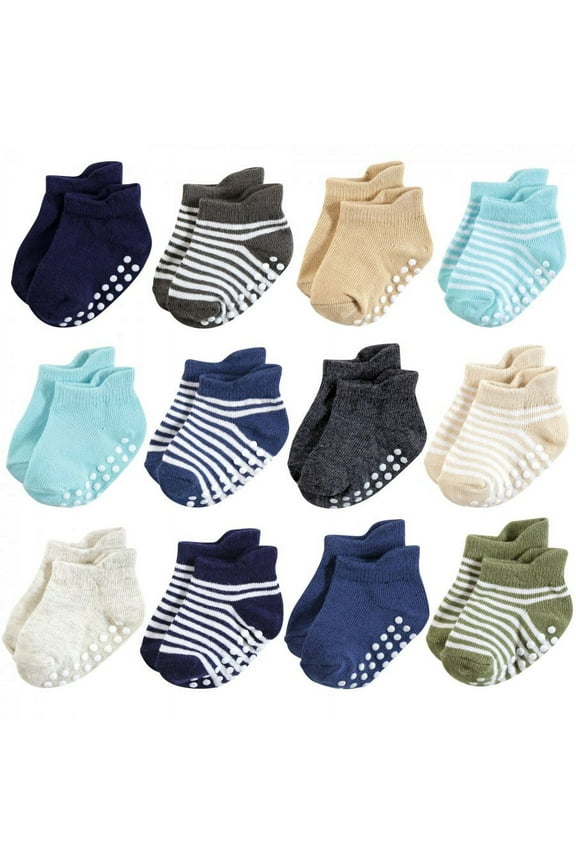 Infant Boy Non-Skid No-Show Socks, Blue Tan, 12-24 Months