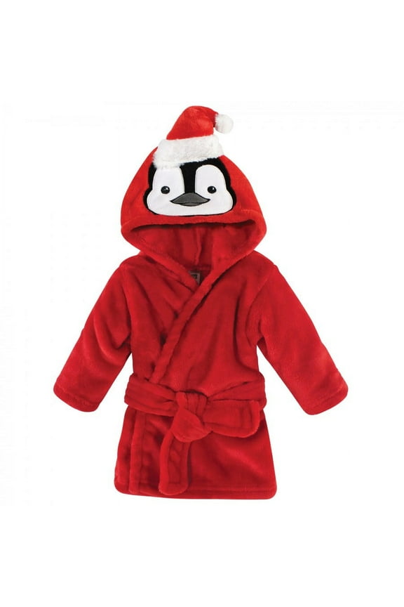 Infant Boy Plush Animal Face Bathrobe, Boy Penguin, 0-9 Months