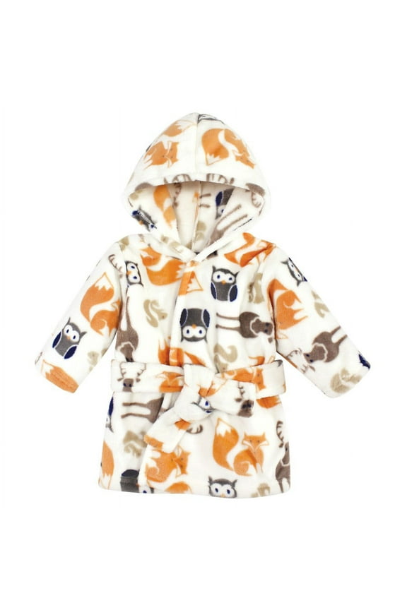 Infant Boy Plush Animal Face Bathrobe, Forest, 0-9 Months