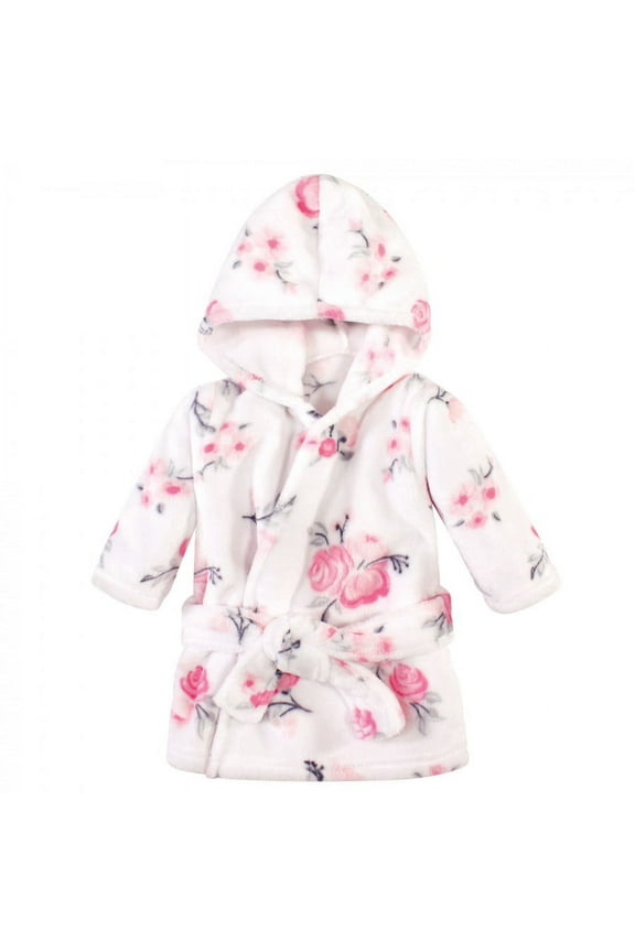 Infant Boy Plush Animal Face Bathrobe, Pink Floral, 0-9 Months