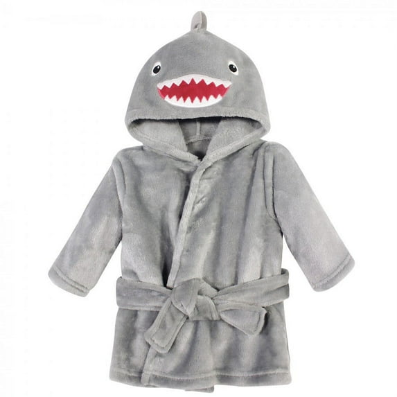Hudson Baby Infant Boy Plush Animal Face Bathrobe, Shark, 0-9 Months