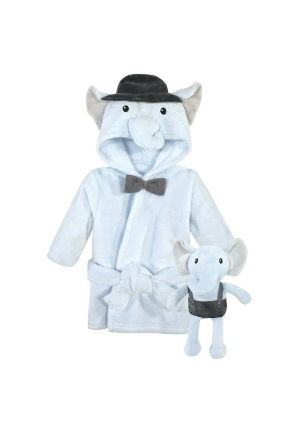 Infant Boy Plush Bathrobe and Toy Set, Bowtie Elephant, One Size