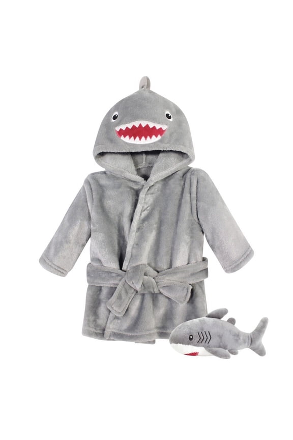 Infant Boy Plush Bathrobe and Toy Set, Shark, One Size