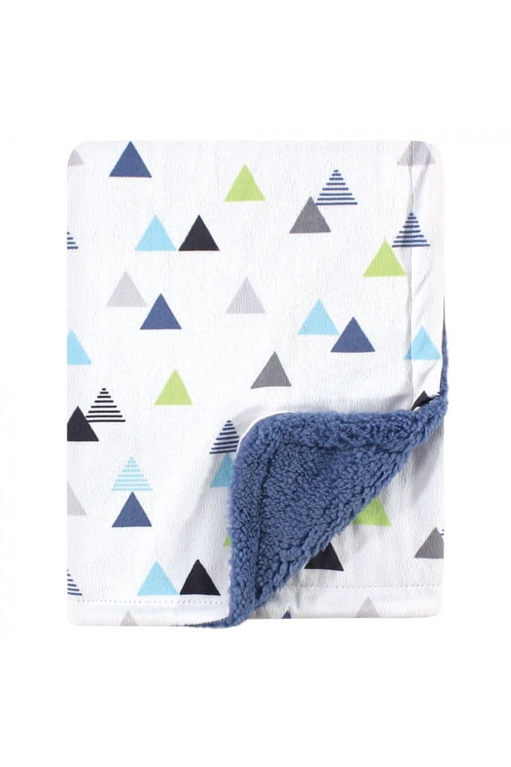 Infant Boy Plush Blanket with Faux Shearling Back, Abstract, One Size