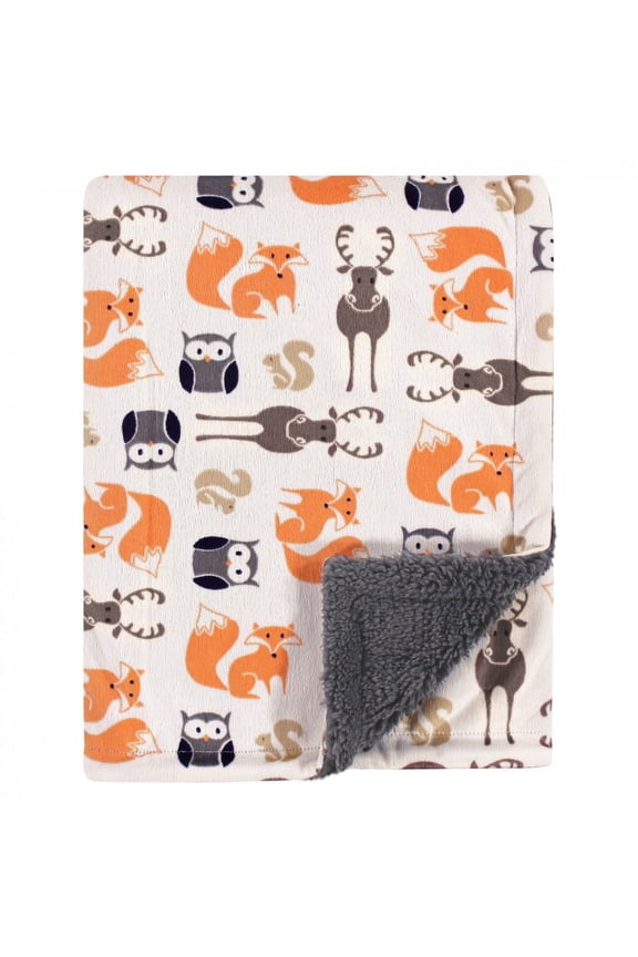 Infant Boy Plush Blanket with Faux Shearling Back, Boy Forest, One Size