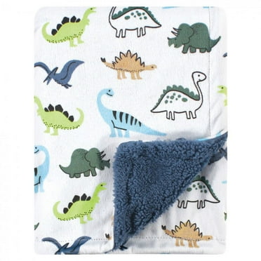 Hudson Baby Infant Boy Plush Blanket with Faux Shearling Back, Dino, One Size