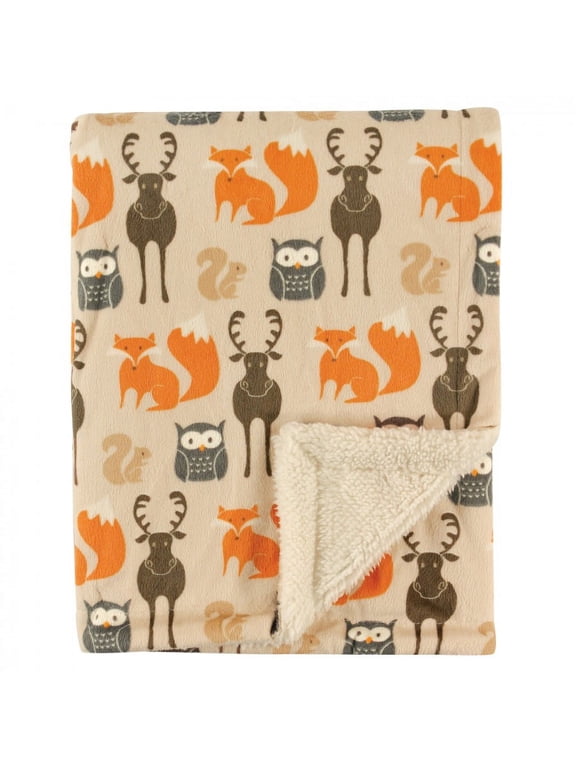 Infant Boy Plush Blanket with Faux Shearling Back, Forest, One Size