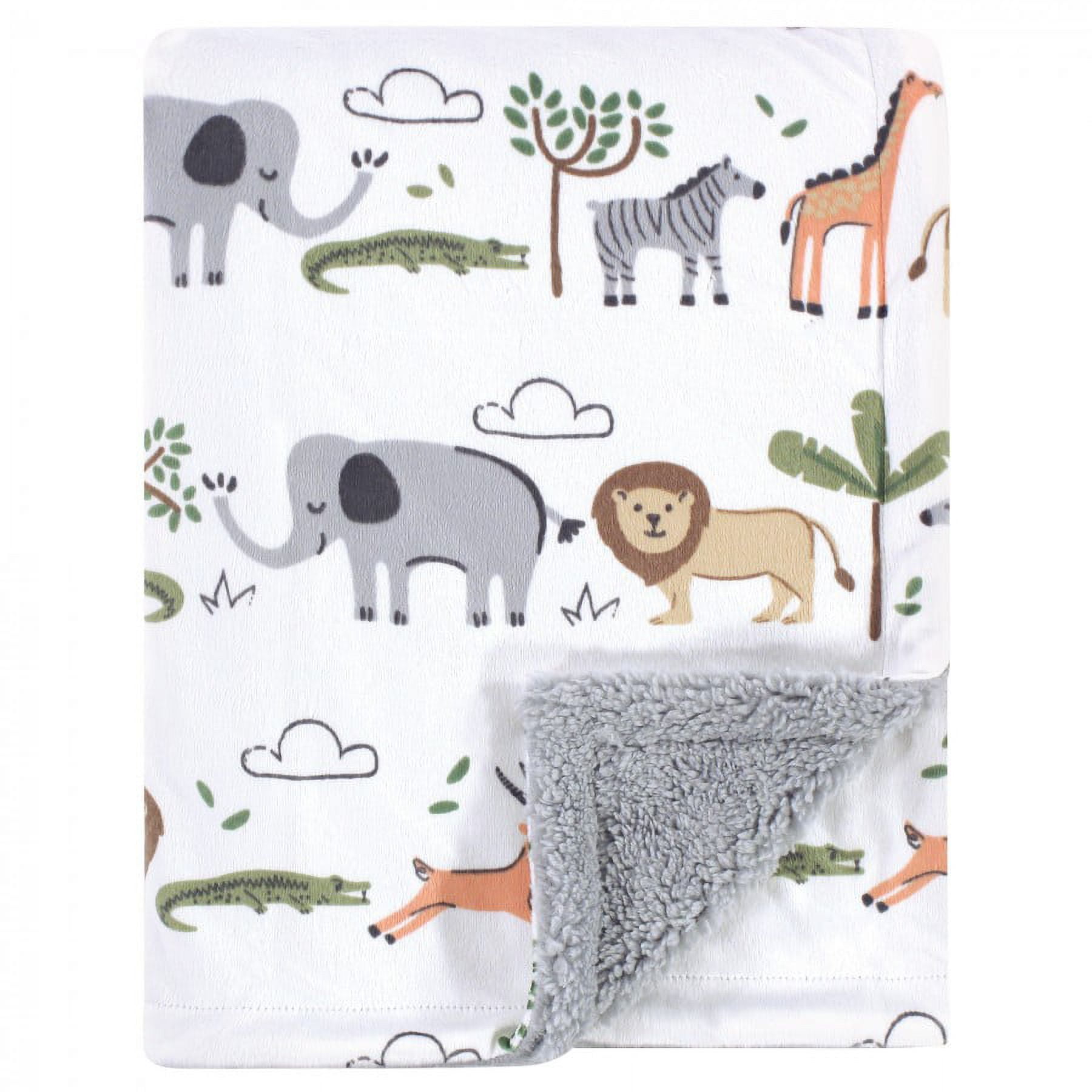 Hudson Baby Infant Boy Plush Blanket with Faux Shearling Back, Safari Life, One Size