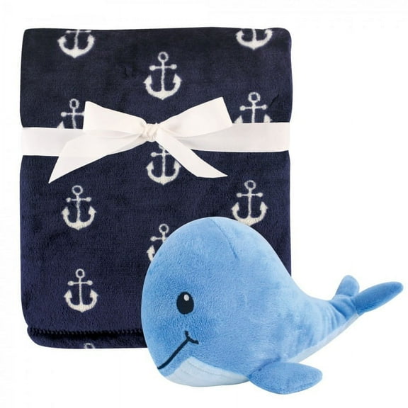 Hudson Baby Infant Boy Plush Blanket with Toy, Anchor Whale, One Size