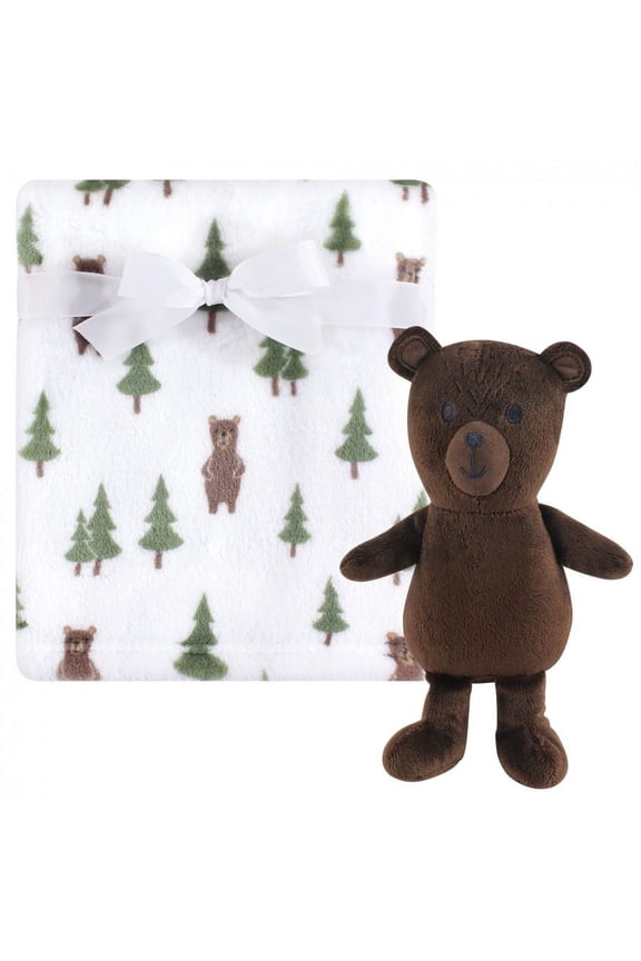 Infant Boy Plush Blanket with Toy, Forest Bear, One Size