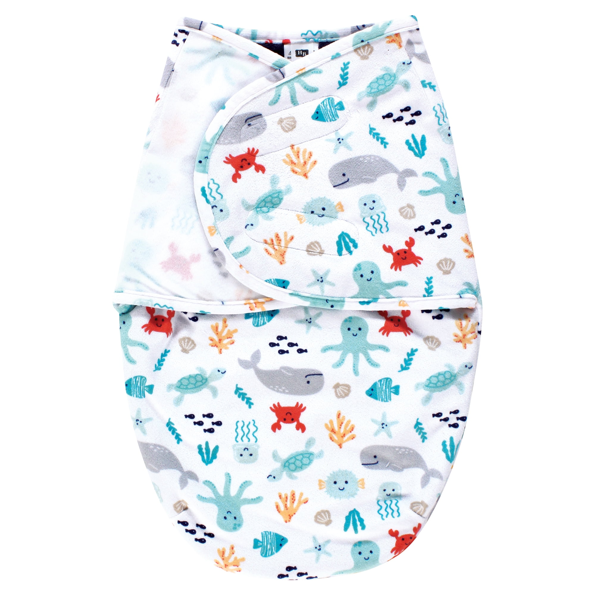 Hudson Baby Infant Boy Plush Faux Fur Swaddle Wrap, Sea Characters, 0-3 Months