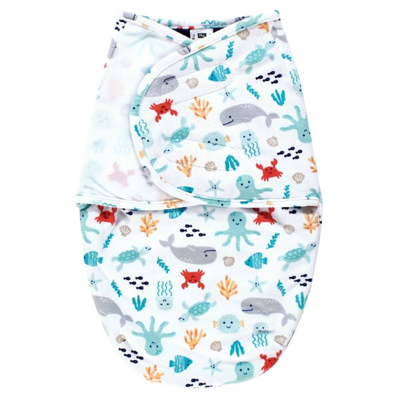 Hudson Baby Infant Boy Plush Faux Fur Swaddle Wrap, Sea Characters, 0-3 Months
