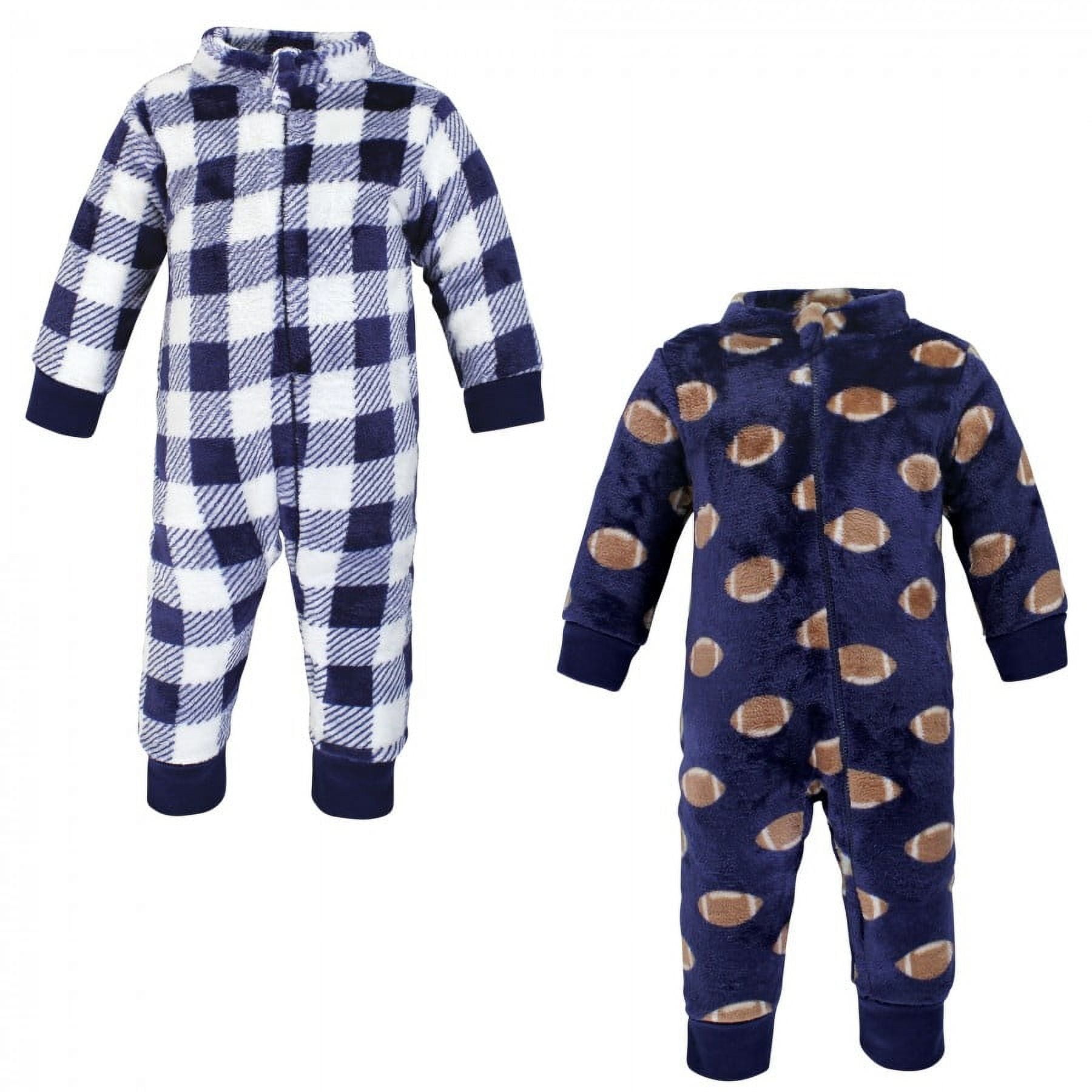 Hudson Baby Infant Boy Plush Jumpsuits, Football, 6-9 Months