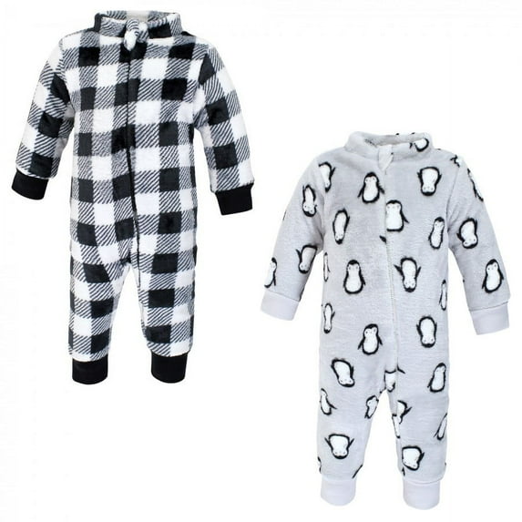 Hudson Baby Infant Boy Plush Jumpsuits, Gray Penguin, 12-18 Months