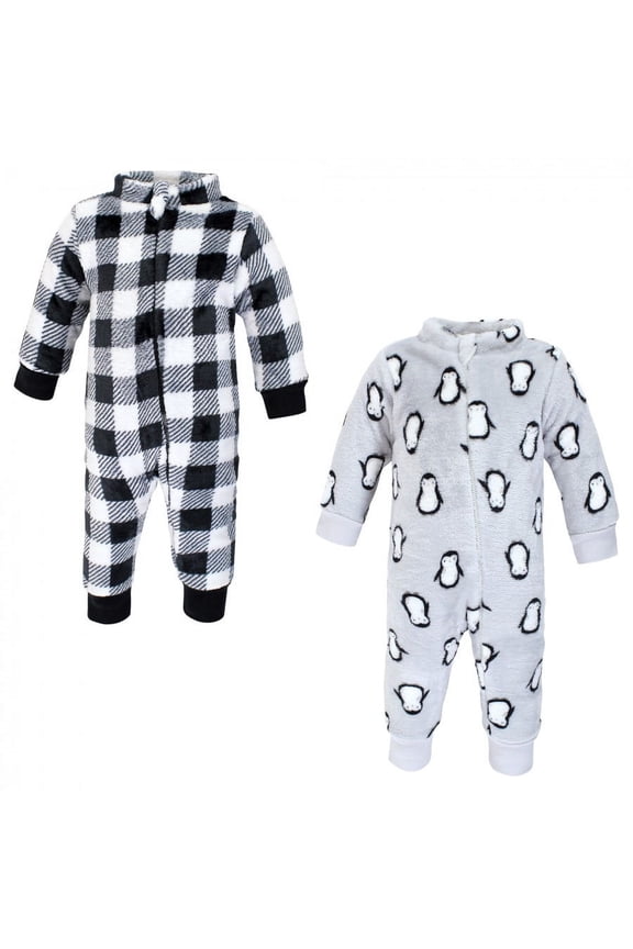Infant Boy Plush Jumpsuits, Gray Penguin, 9-12 Months