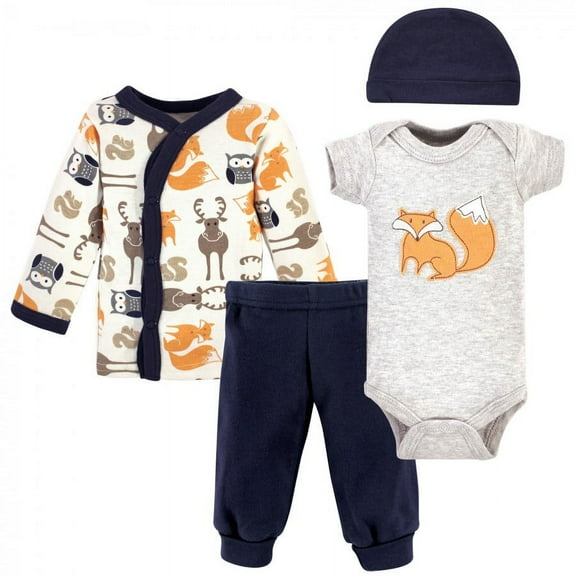 Hudson Baby Infant Boy Preemie Layette Set 4-Piece, Orange Fox, Preemie