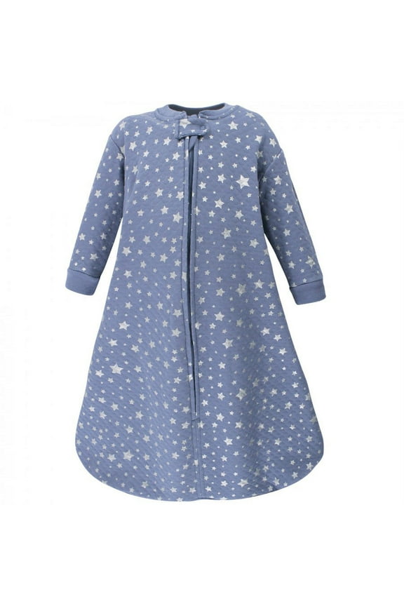 Infant Boy Premium Quilted Long Sleeve Sleeping Bag and Wearable Blanket, Blue Silver Star, 12-18 Months