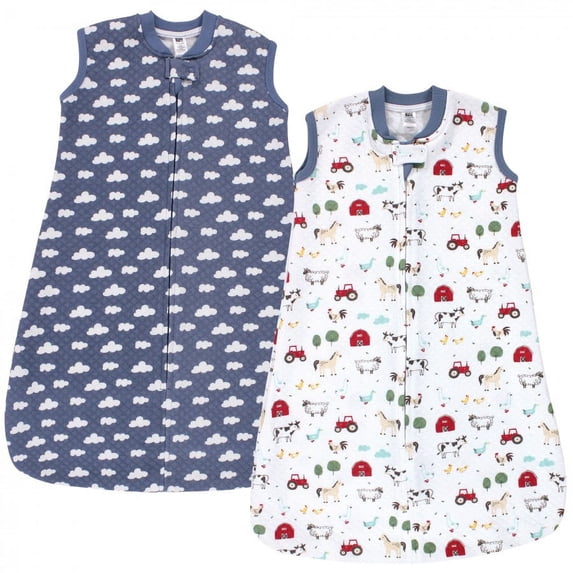 Hudson Baby Infant Boy Premium Quilted Sleeveless Sleeping Bag and Wearable Blanket, Boy Farm Animals, 0-6 Months