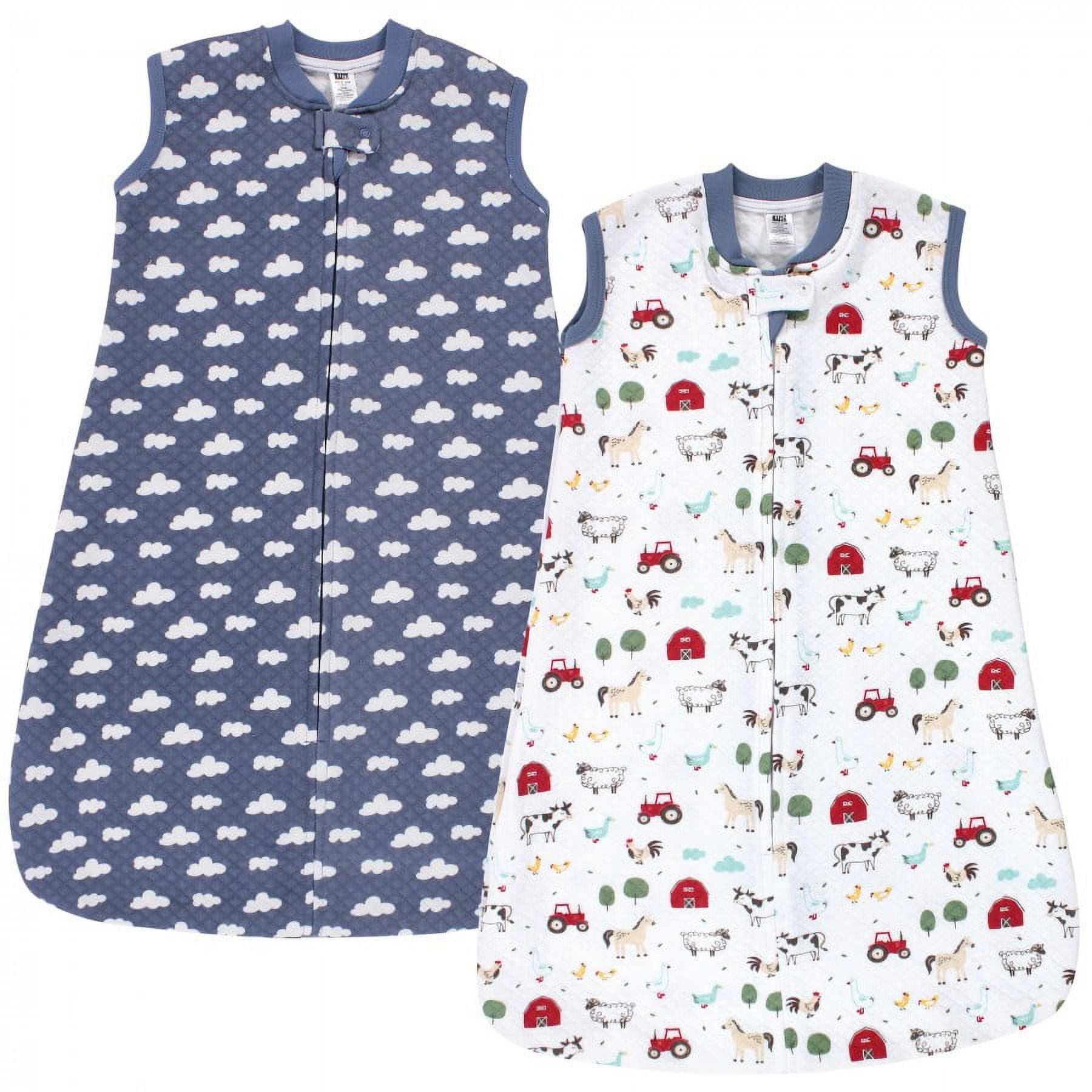 Hudson Baby Infant Boy Premium Quilted Sleeveless Sleeping Bag and Wearable Blanket, Boy Farm Animals, 6-12 Months