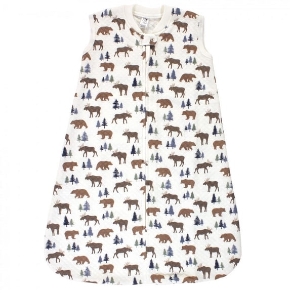 Hudson Baby Infant Boy Premium Quilted Sleeveless Sleeping Bag and Wearable Blanket, Moose Bear, 6-12 Months