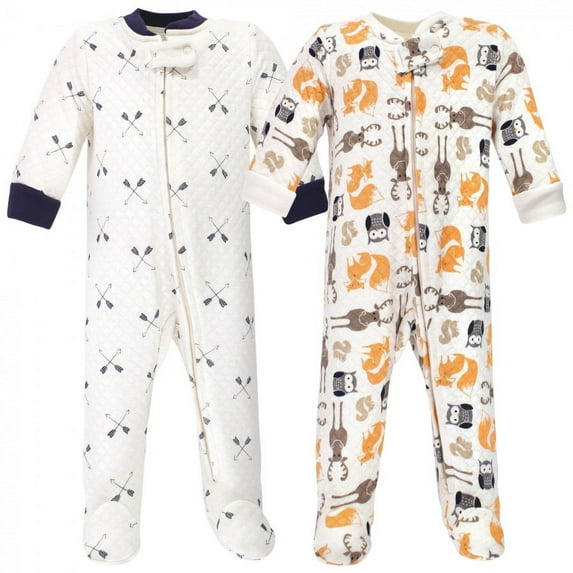 Hudson Baby Infant Boy Premium Quilted Zipper Sleep and Play 2pk, Boy Forest, 0-3 Months