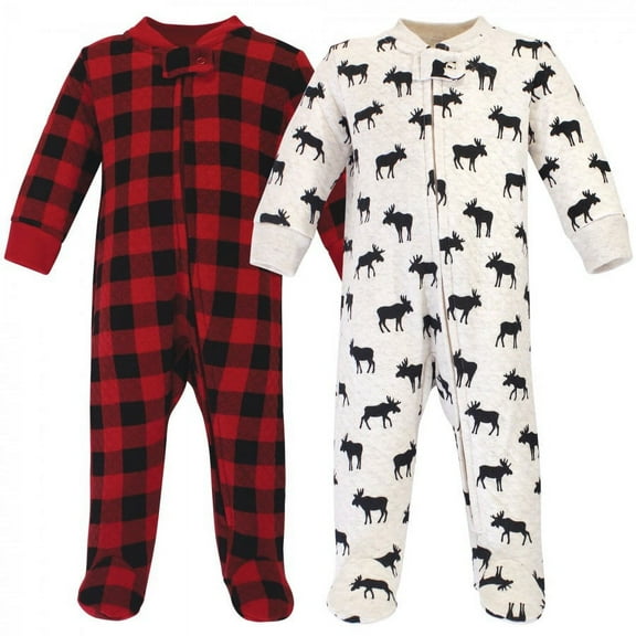 Hudson Baby Infant Boy Premium Quilted Zipper Sleep and Play 2pk, Moose, 3-6 Months